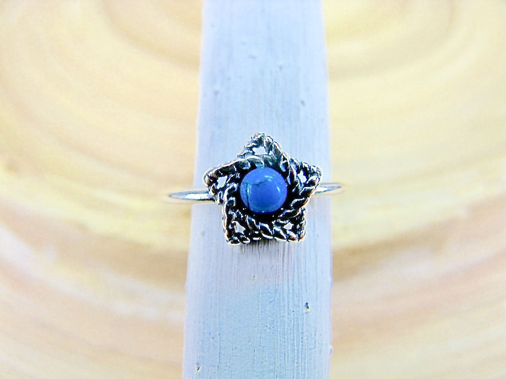 Star Turquoise Oxidized Pinky Ring 925 Sterling Silver