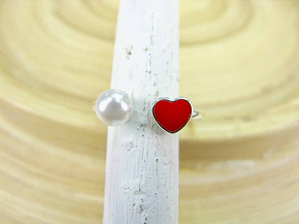 Red Heart Pearl Ring in 925 Sterling Silver