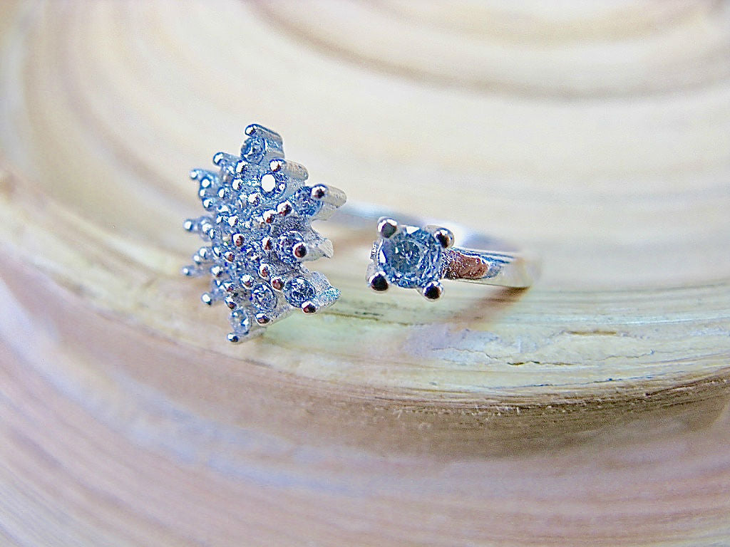 Snowflake Flower Crystal Ring 925 Sterling Silver