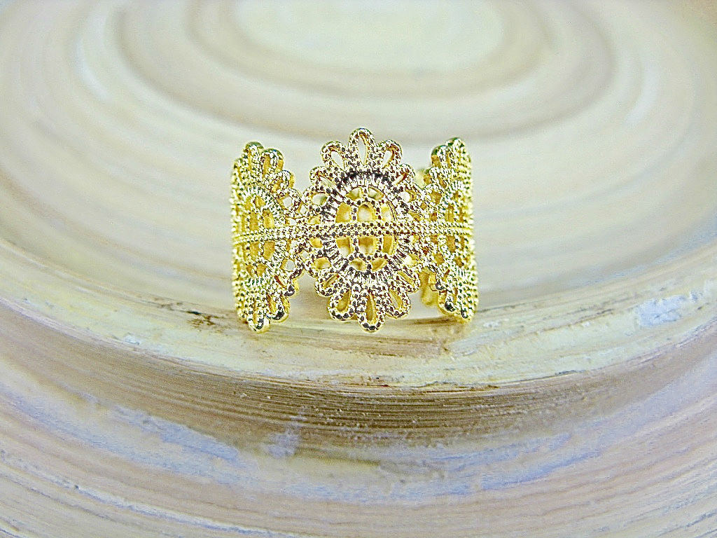 Crown Filigree Eternity Gold Plated 925 Sterling Silver Ring