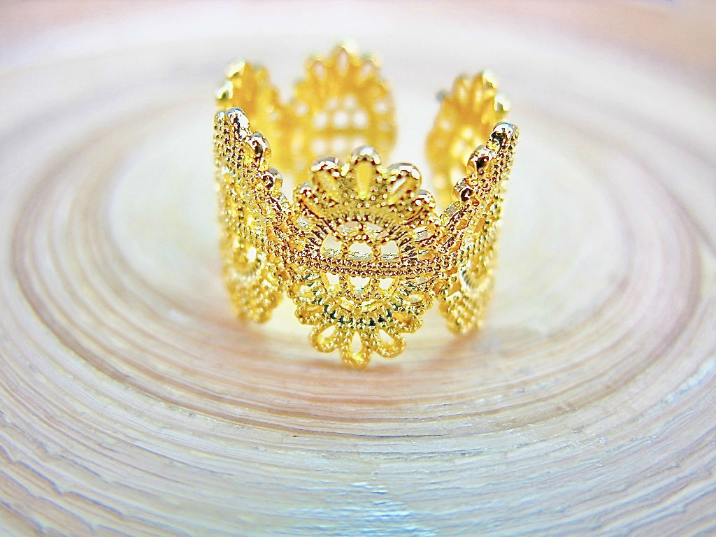 Crown Filigree Eternity Gold Plated 925 Sterling Silver Ring
