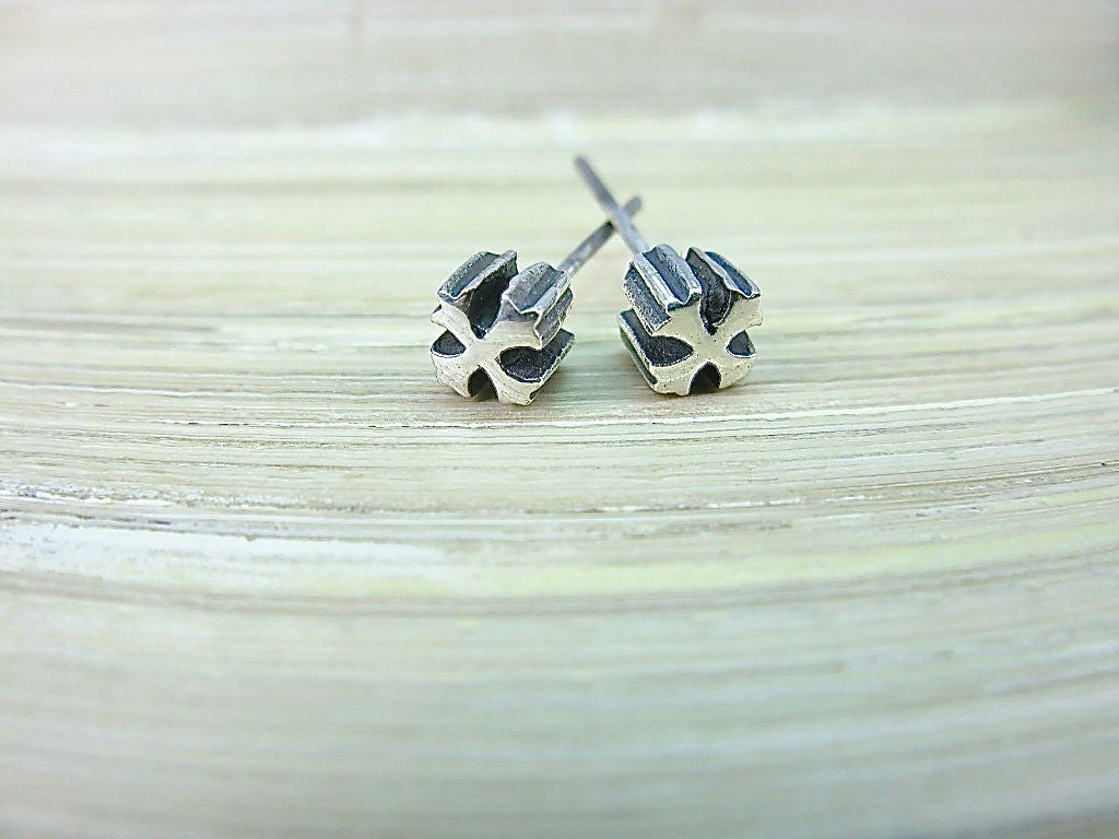 Cross Oxidized 925 Sterling Silver Stud Earrings