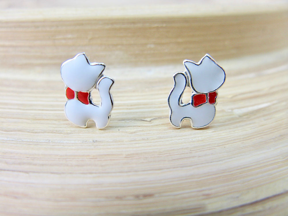 Cat 925 Sterling Silver Stud Earrings