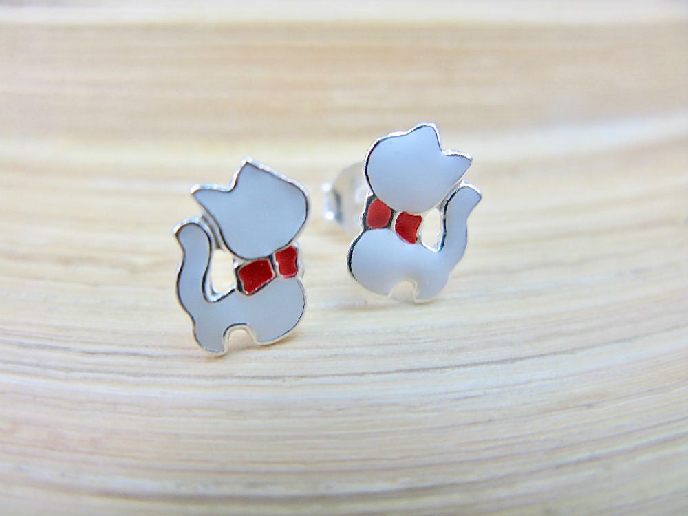 Cat 925 Sterling Silver Stud Earrings