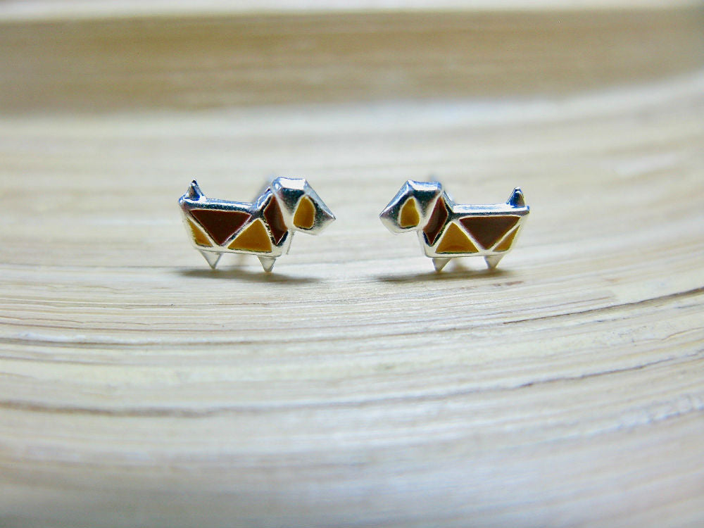 Origami Dog 925 Sterling Silver Stud Earrings