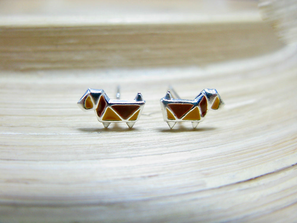 Origami Dog 925 Sterling Silver Stud Earrings