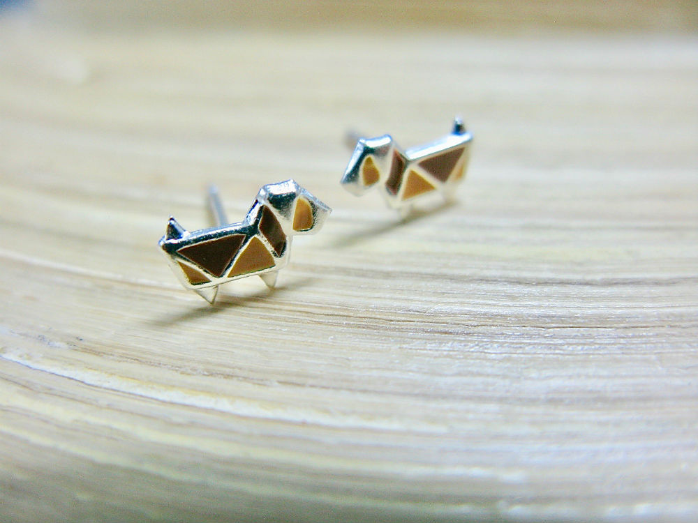 Origami Dog 925 Sterling Silver Stud Earrings