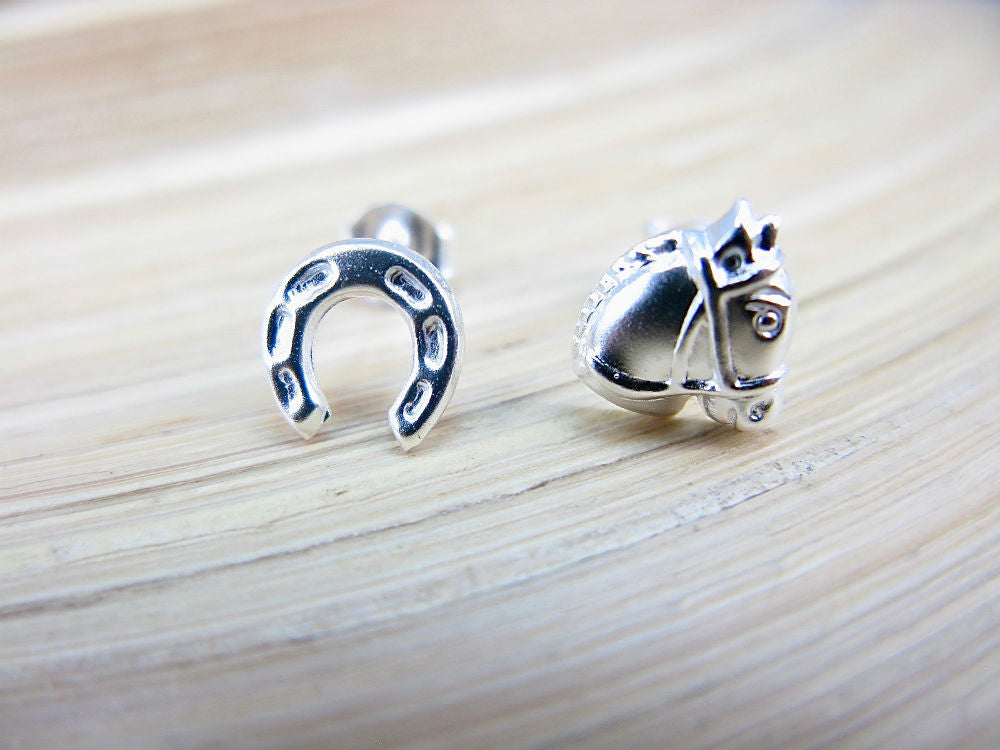 Horse Horseshoe925 Sterling Silver Stud Earrings