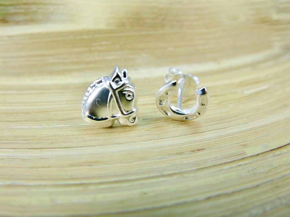 Horse Horseshoe925 Sterling Silver Stud Earrings