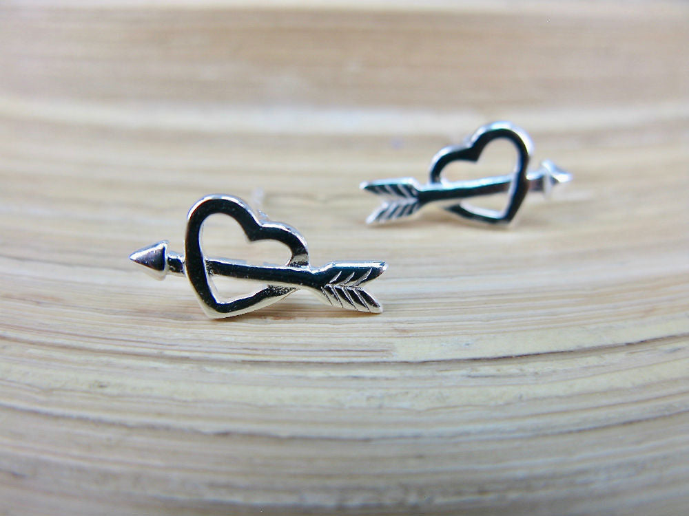 Heart Arrow 925 Sterling Silver Stud Earrings