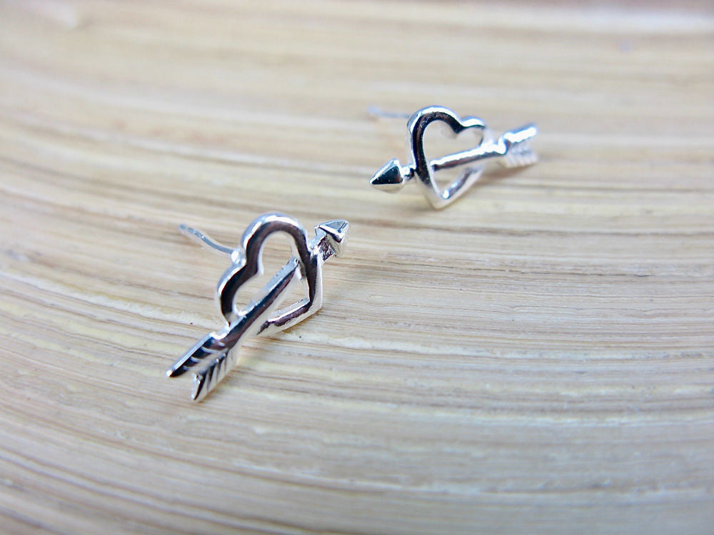 Heart Arrow 925 Sterling Silver Stud Earrings