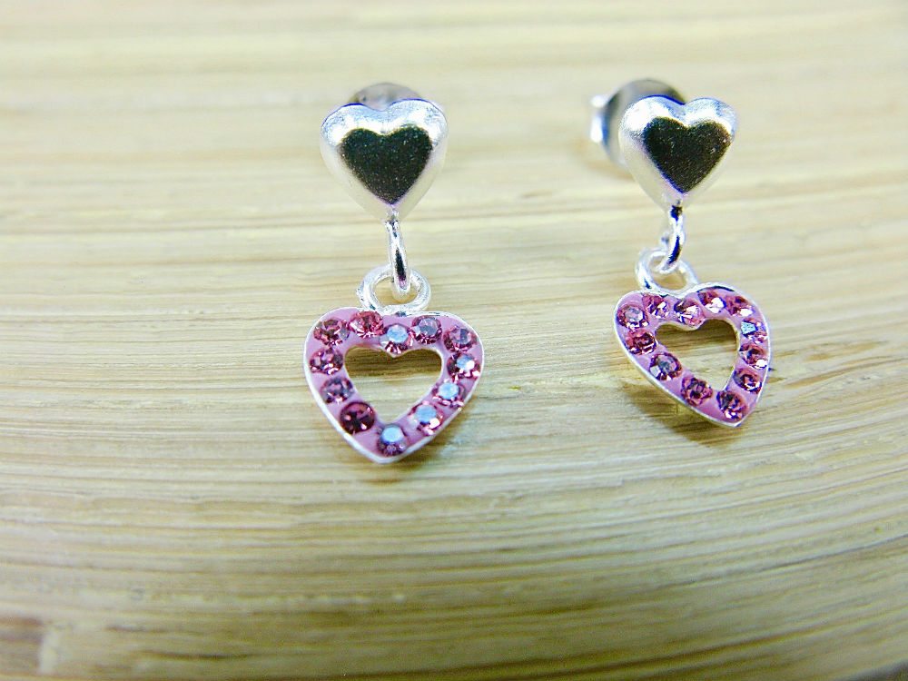 Heart Crystal Earrings 925 Sterling Silver