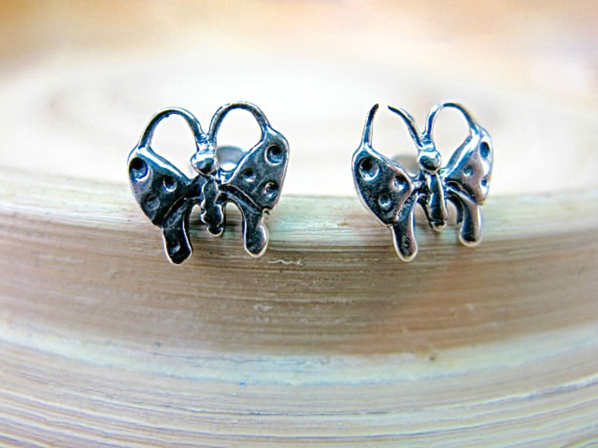 Butterfly Tribal Crafted 925 Sterling Silver Stud Earrings