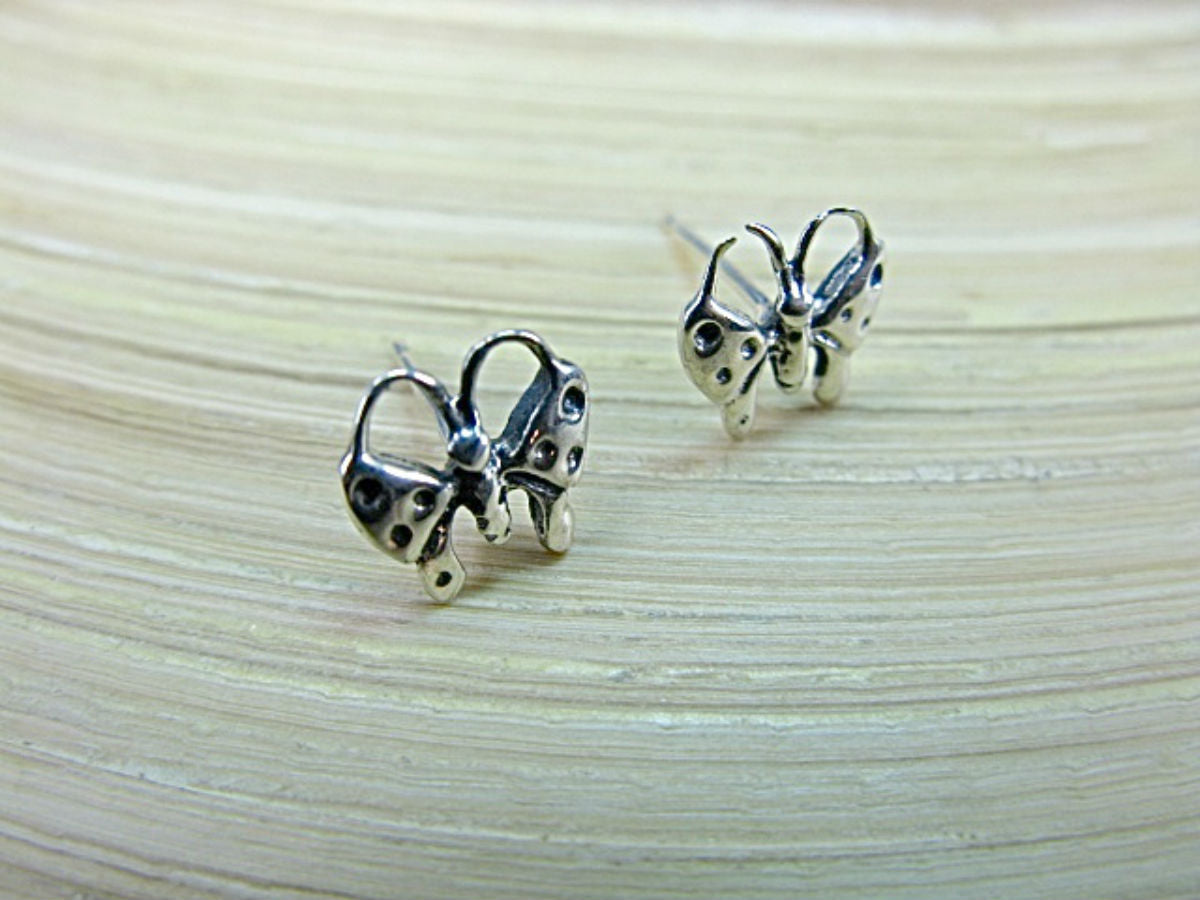 Butterfly Tribal Crafted 925 Sterling Silver Stud Earrings