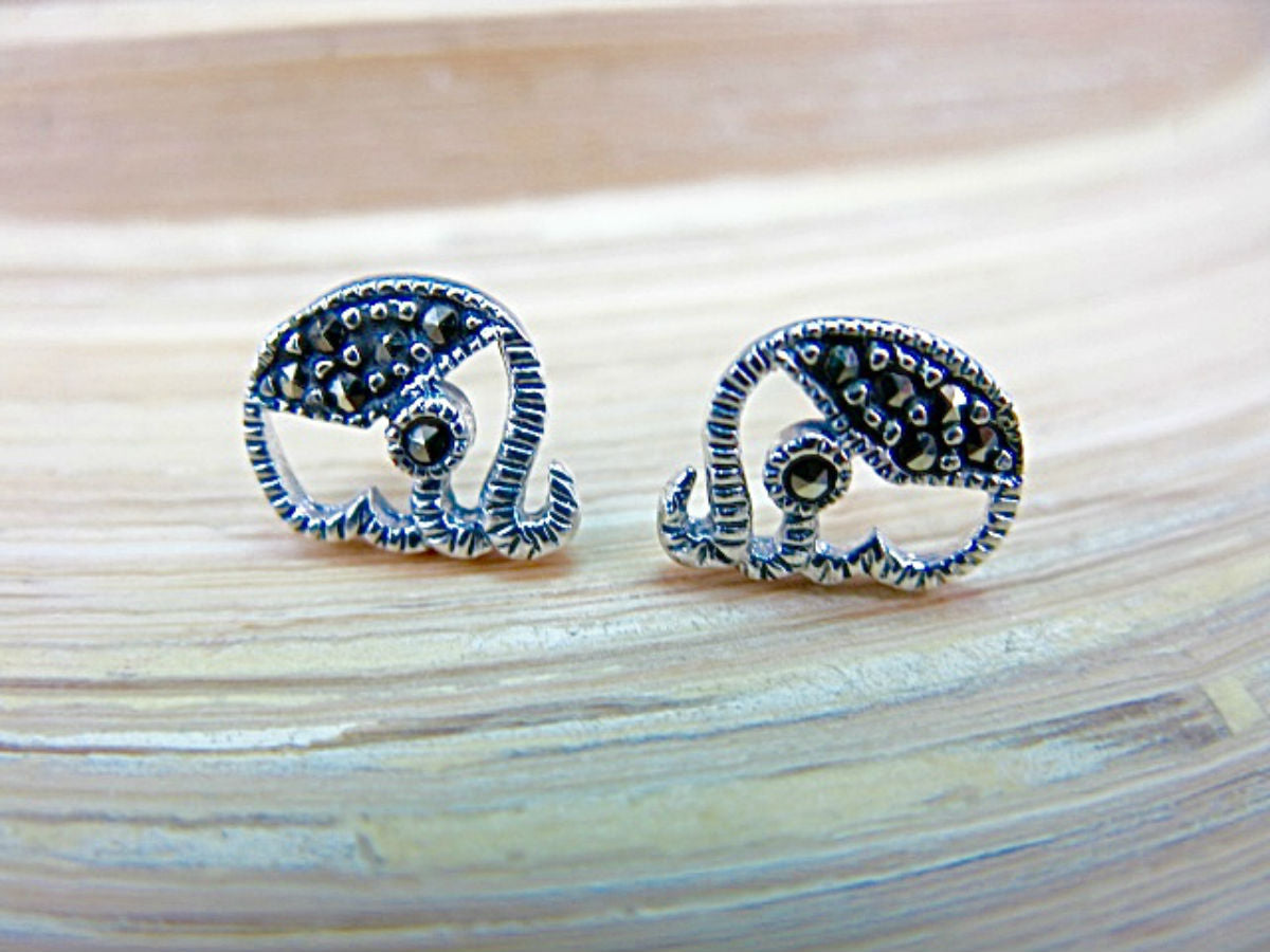 Elephant Marcasite 925 Sterling Silver Stud Earrings