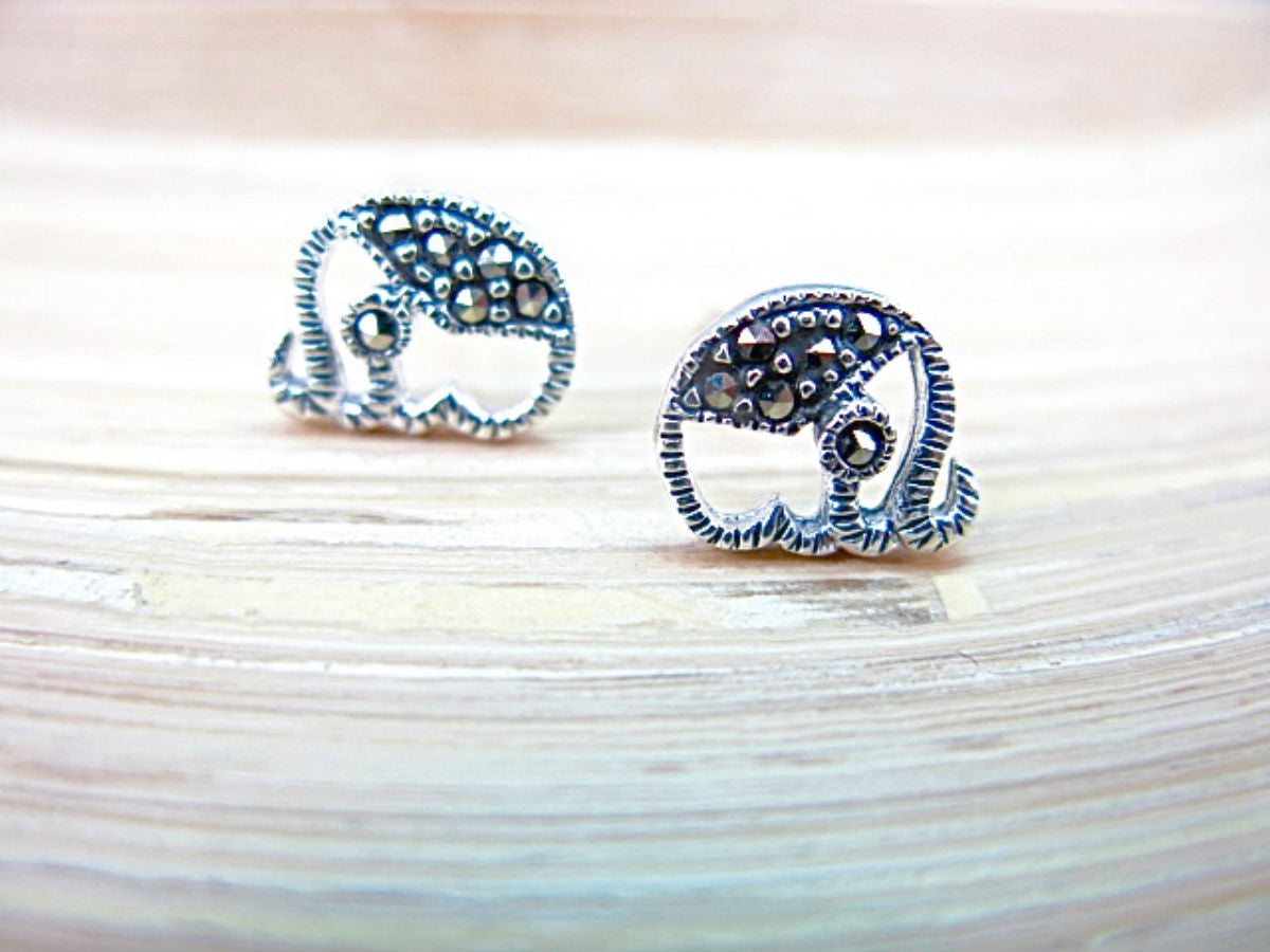 Elephant Marcasite 925 Sterling Silver Stud Earrings