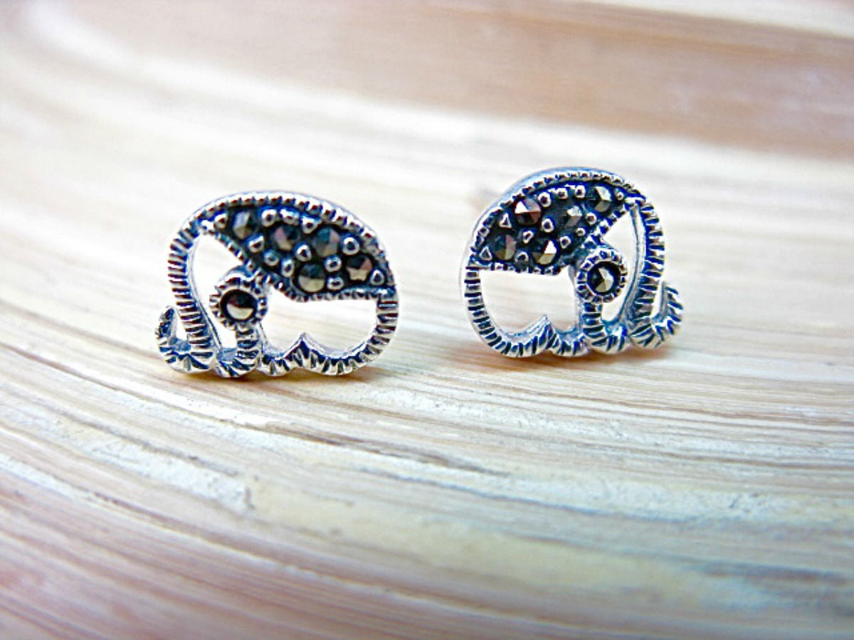 Elephant Marcasite 925 Sterling Silver Stud Earrings