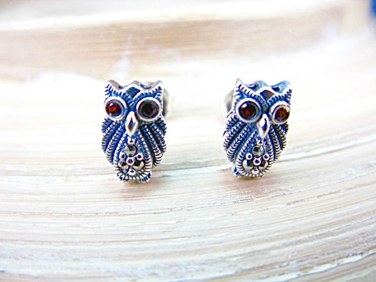 Owl Marcasite 925 Sterling Silver Stud Earrings
