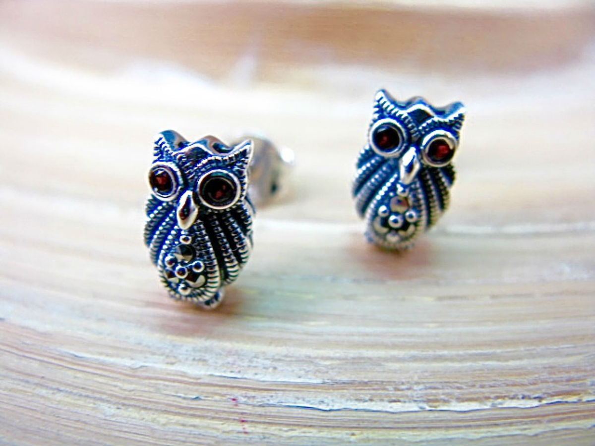 Owl Marcasite 925 Sterling Silver Stud Earrings