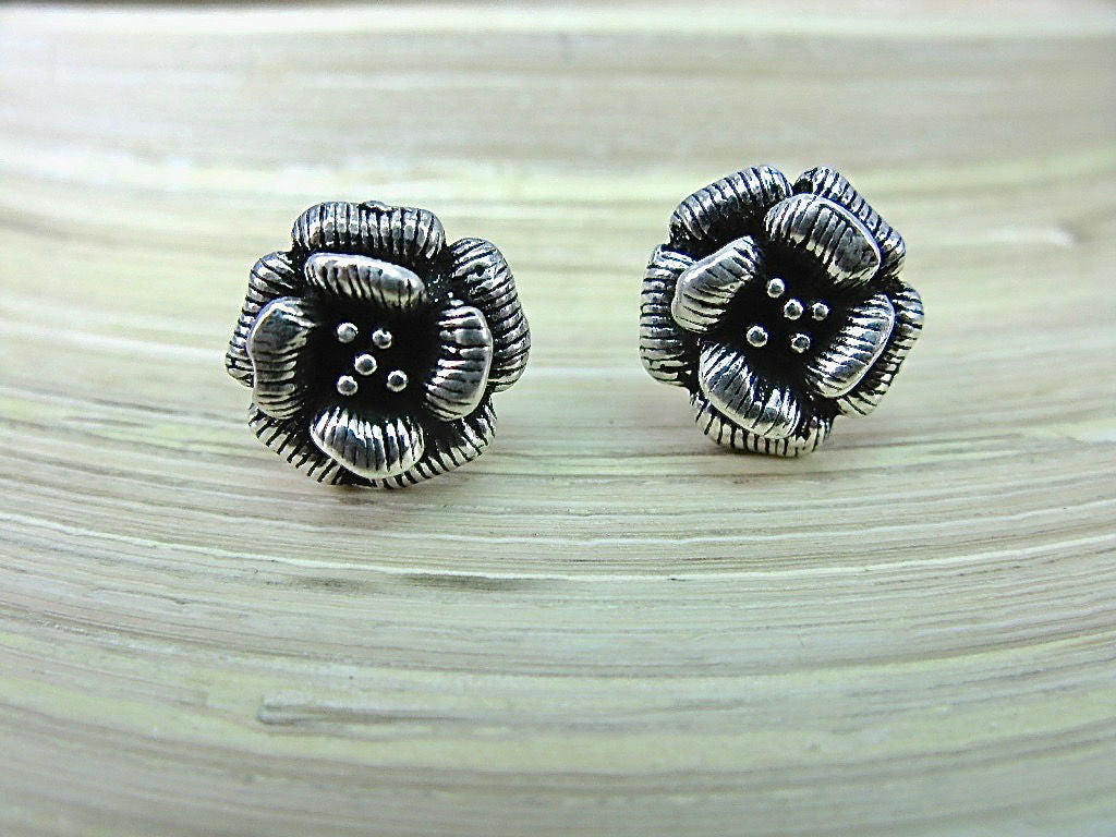 Flower Oxidized 925 Sterling Silver Stud Earrings