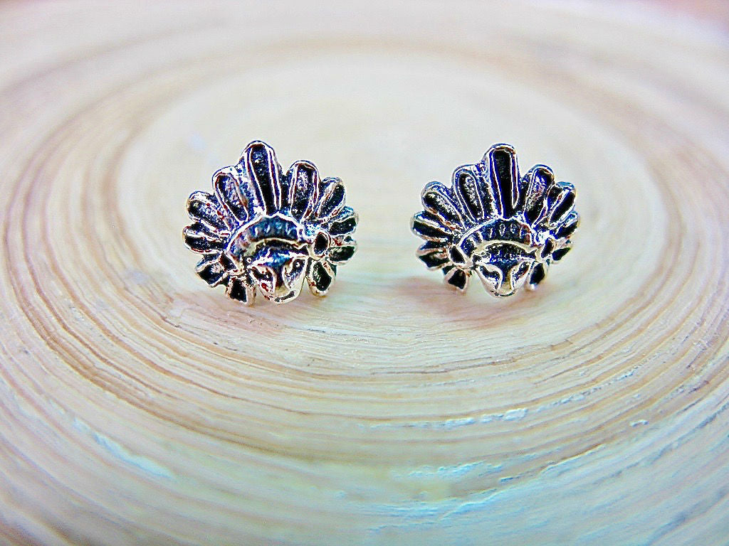 Native American Indian Chief 925 Sterling Silver Stud Earrings