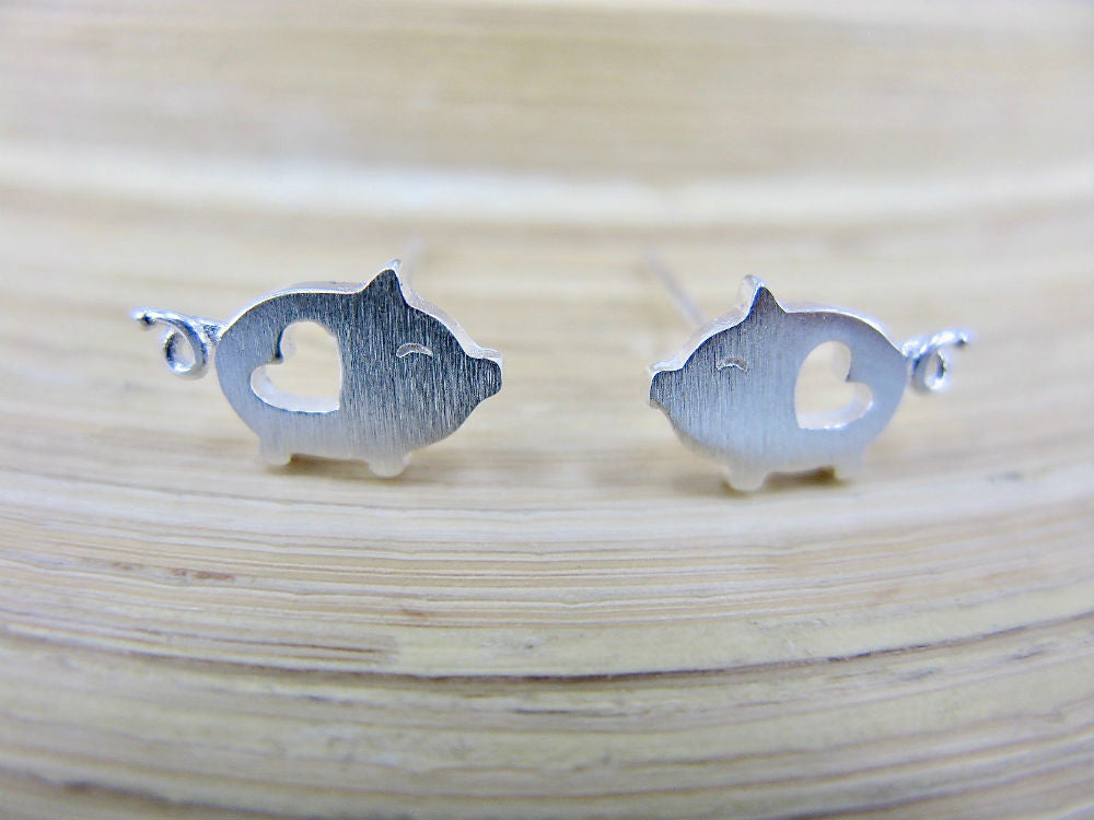 Pig Heart 925 Sterling Silver Stud Earrings