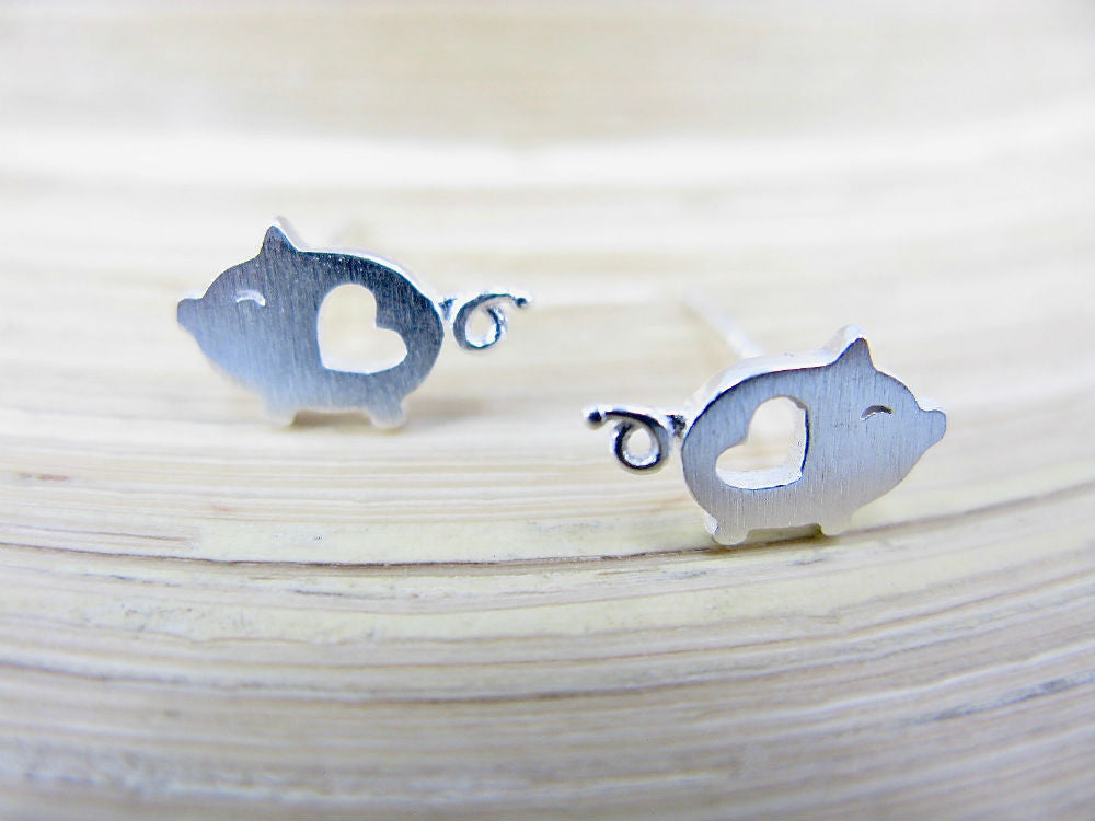 Pig Heart 925 Sterling Silver Stud Earrings