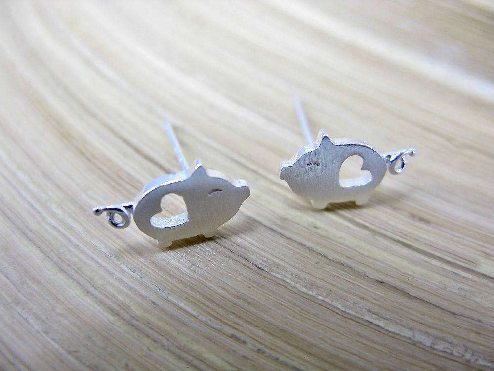 Pig Heart 925 Sterling Silver Stud Earrings
