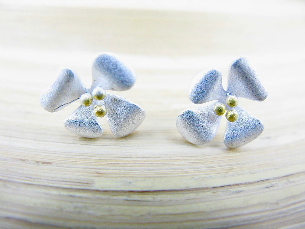 Flower Two Tone Gold Plated 925 Sterling Silver Stud Earrings