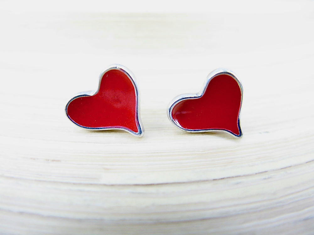 Red Heart 925 Sterling Silver Stud Earrings