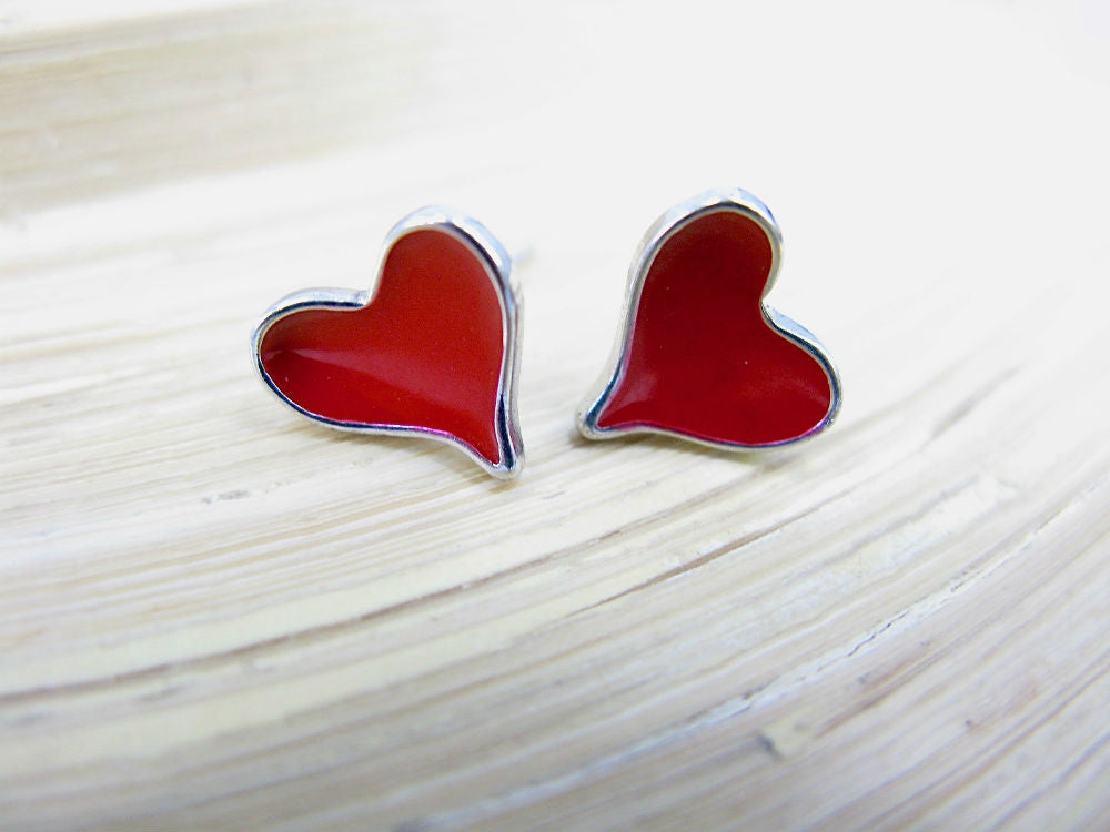 Red Heart 925 Sterling Silver Stud Earrings