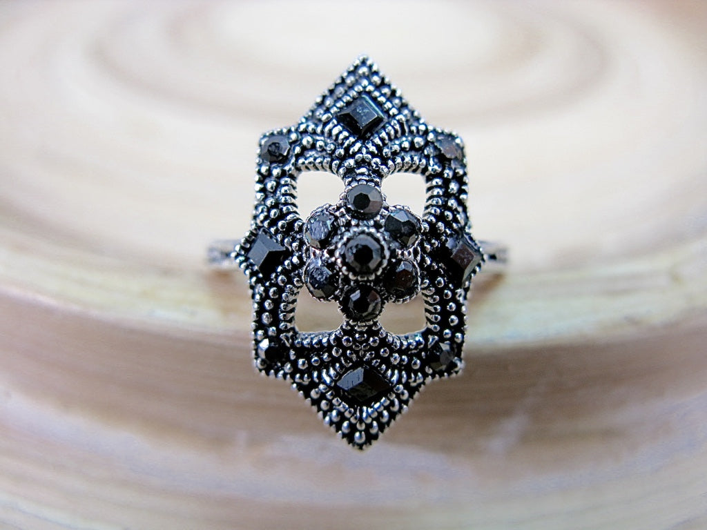 Marcasite Filigree Kite Ring in 925 Sterling Silver