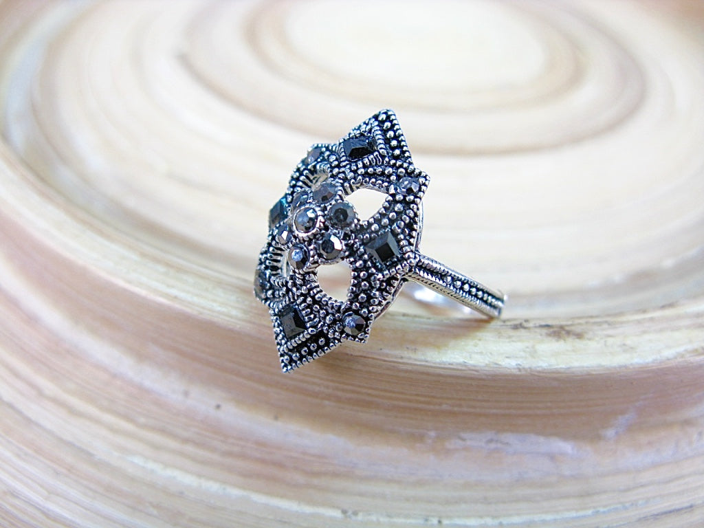 Marcasite Filigree Kite Ring in 925 Sterling Silver