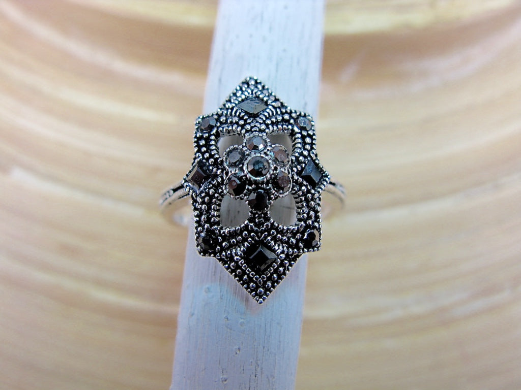 Marcasite Filigree Kite Ring in 925 Sterling Silver