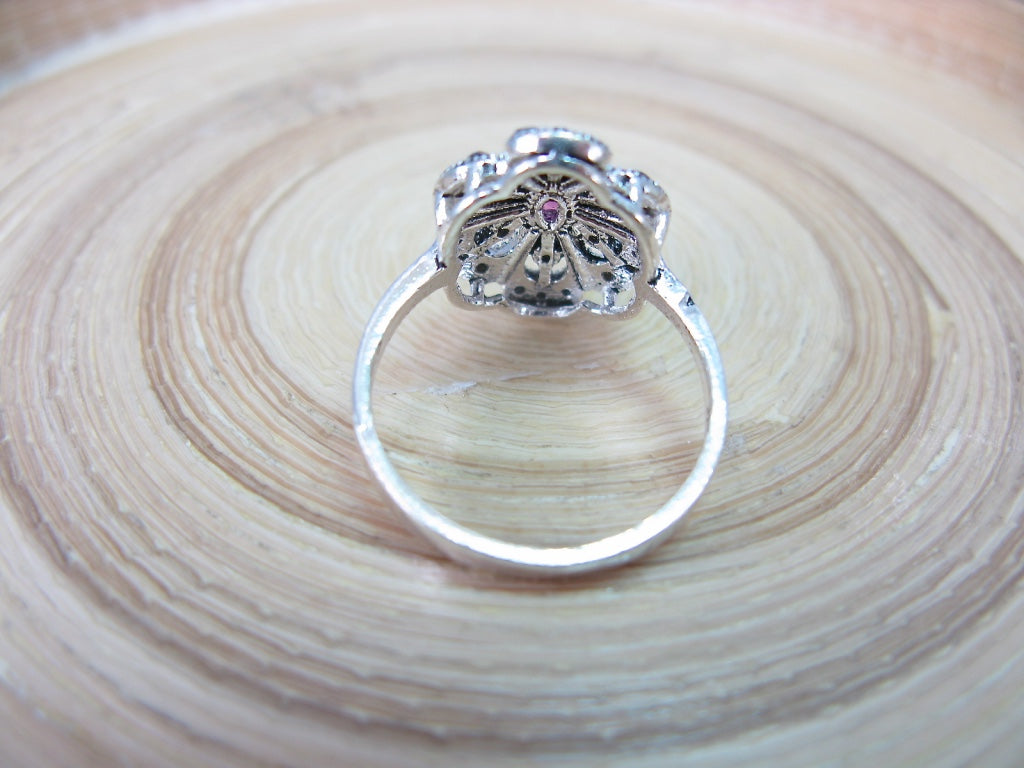 Marcasite Simulated Ruby Filigree 925 Sterling Silver Ring