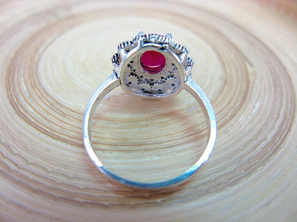 Marcasite Simulated Ruby 925 Sterling Silver Ring