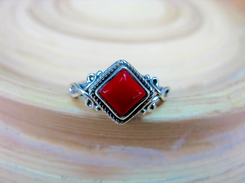 Square Coral Ring in 925 Sterling Silver