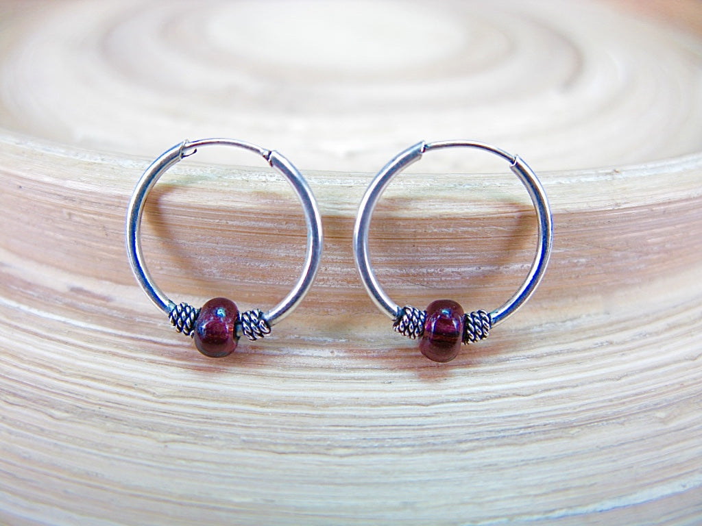 14mm Garnet 925 Sterling Silver Hoop Earrings