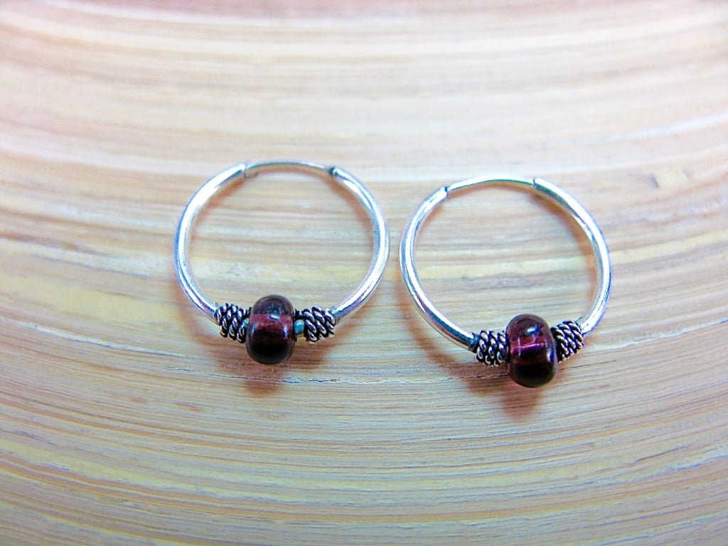 14mm Garnet 925 Sterling Silver Hoop Earrings