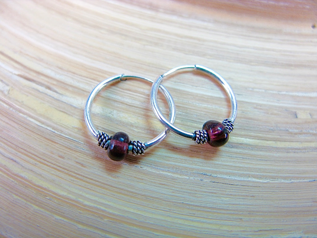 14mm Garnet 925 Sterling Silver Hoop Earrings
