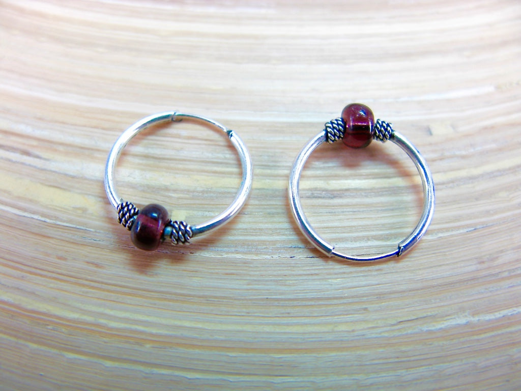 14mm Garnet 925 Sterling Silver Hoop Earrings