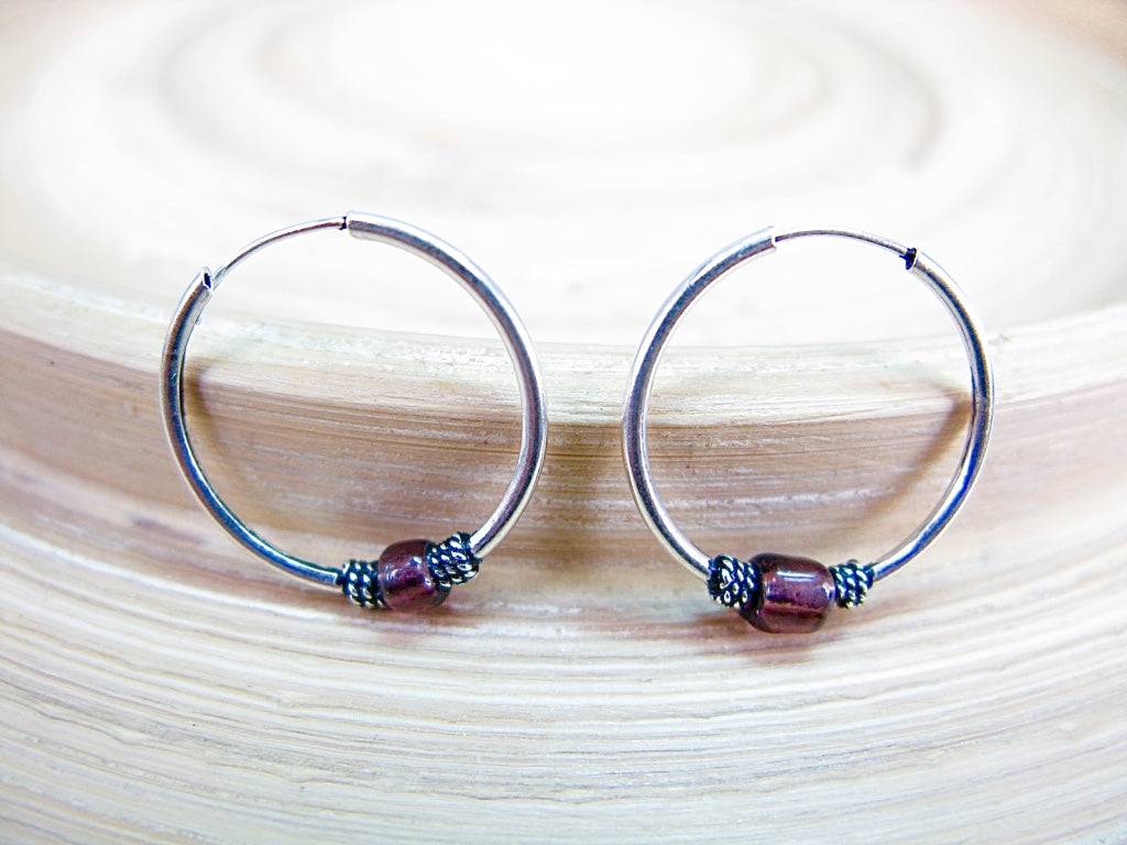18mm Garnet 925 Sterling Silver Hoop Earrings