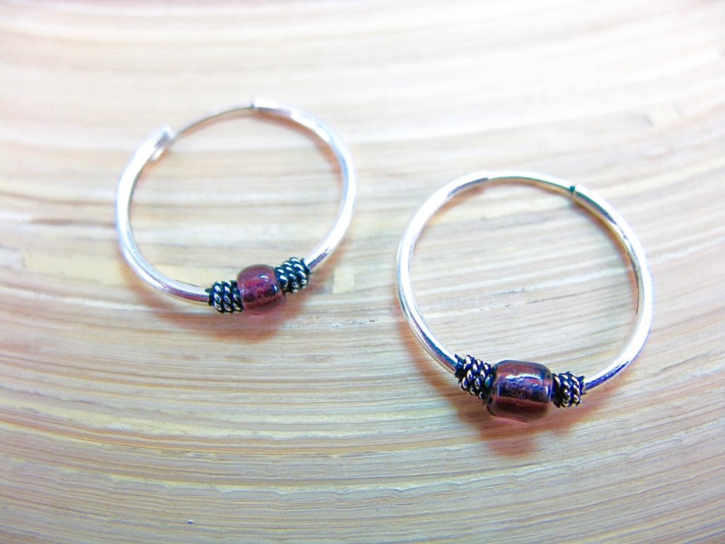 18mm Garnet 925 Sterling Silver Hoop Earrings