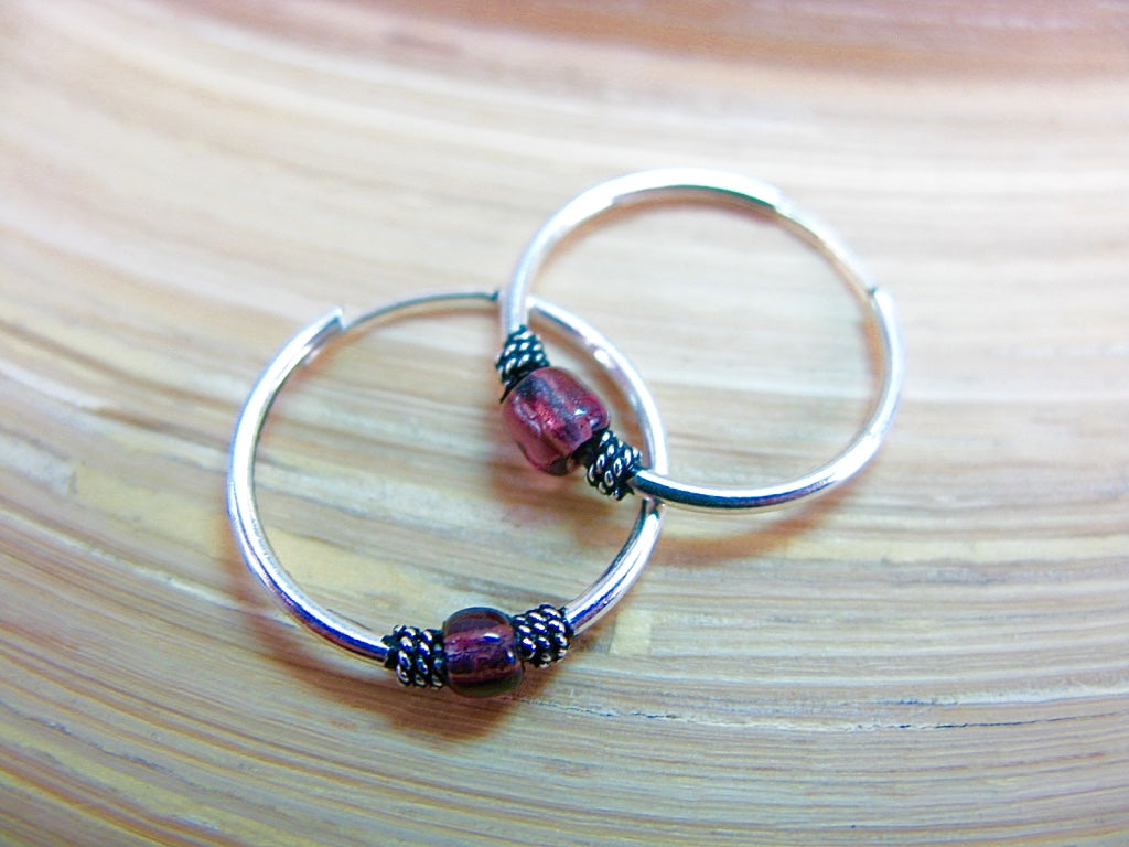 18mm Garnet 925 Sterling Silver Hoop Earrings