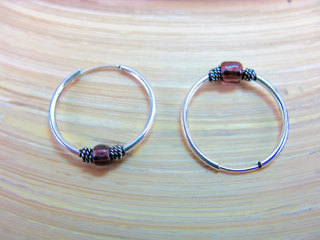 18mm Garnet 925 Sterling Silver Hoop Earrings