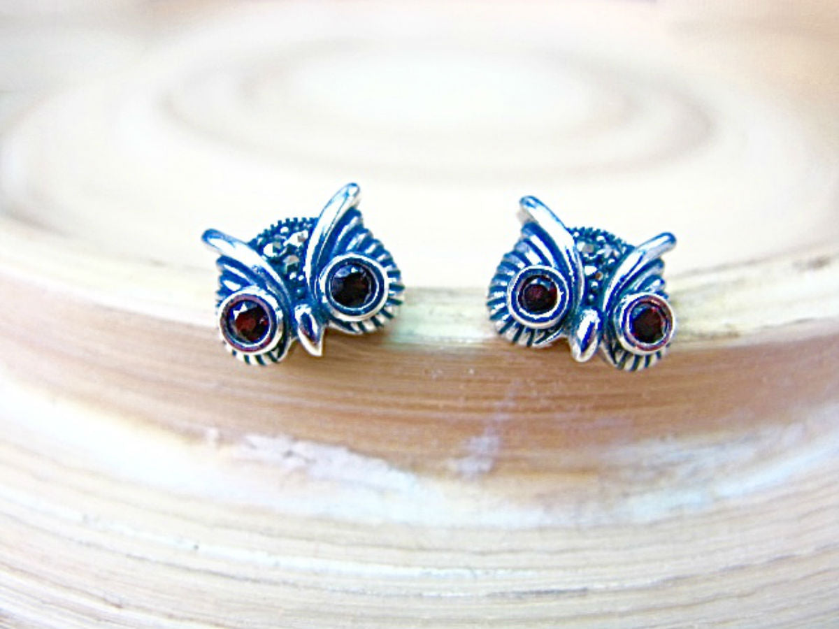 Owl Marcasite 925 Sterling Silver Stud Earrings