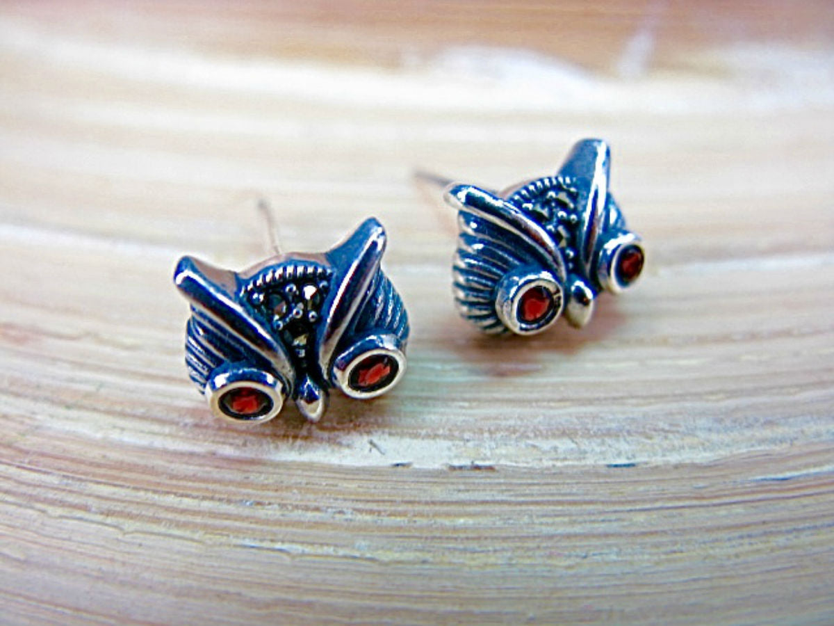 Owl Marcasite 925 Sterling Silver Stud Earrings