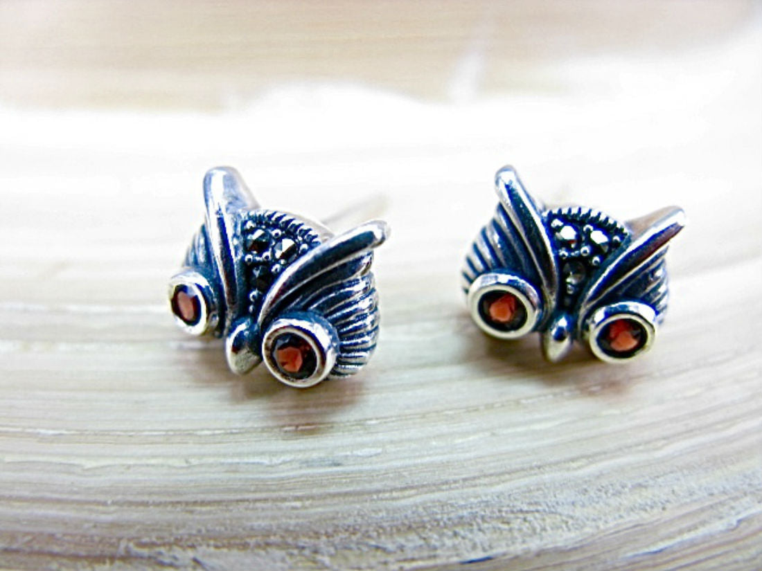 Owl Marcasite 925 Sterling Silver Stud Earrings