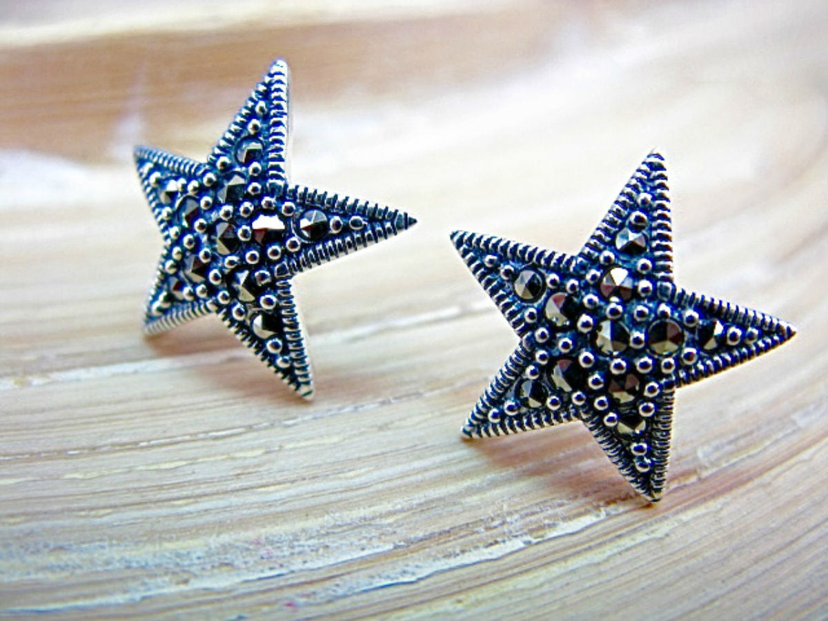 Star Marcasite 925 Sterling Silver Stud Earrings