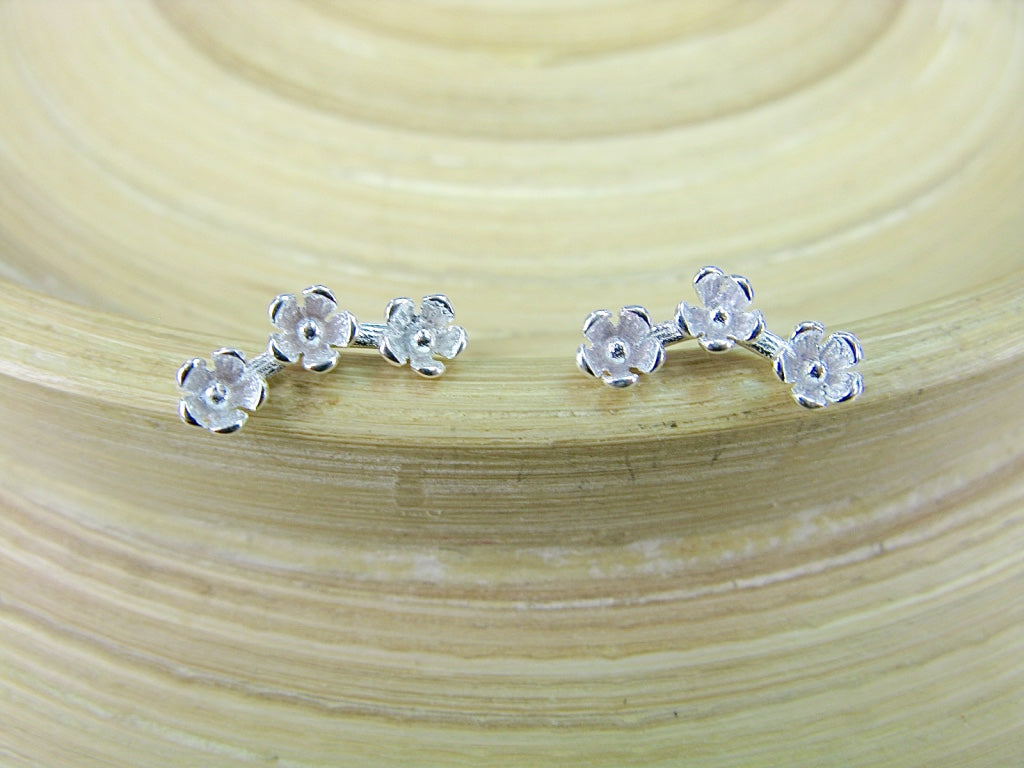 3 Flower Stud Earrings in 925 Sterling Silver